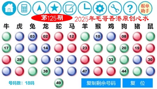 六合彩125期毛哥心水