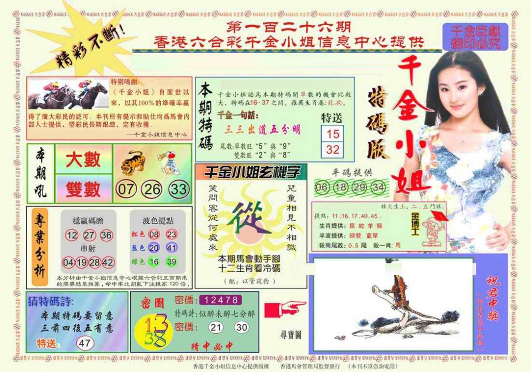 六合彩126期千金小姐A版