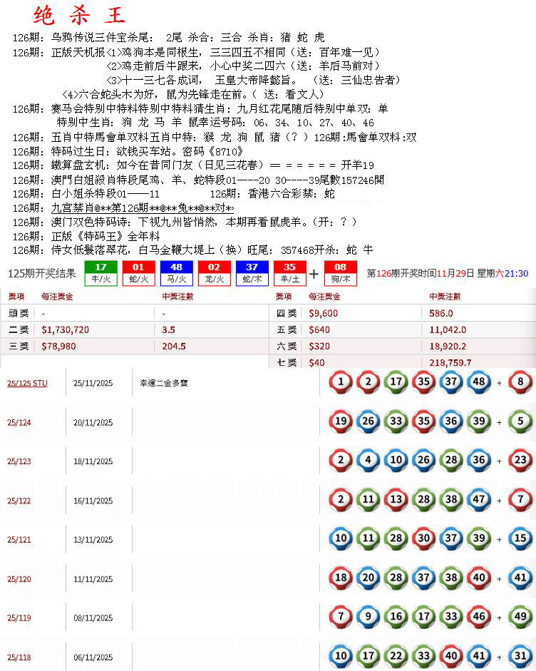 六合彩126期蓝天报B