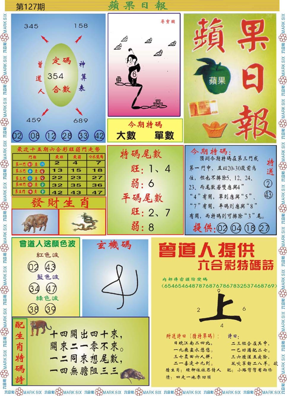 六合彩127期青苹果日报