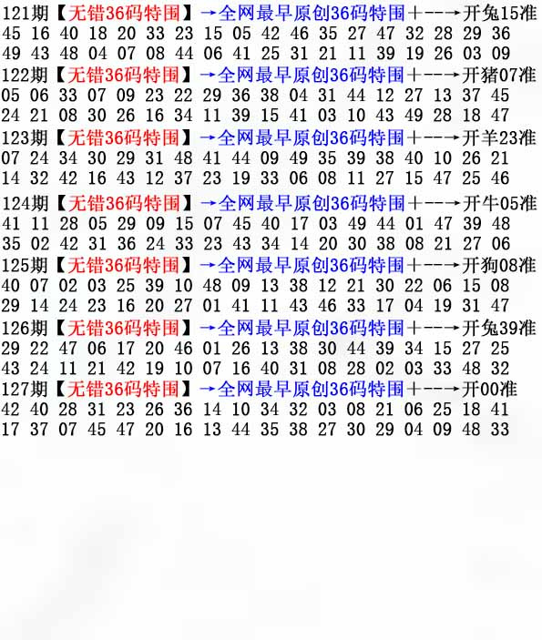 六合彩127期36码特围