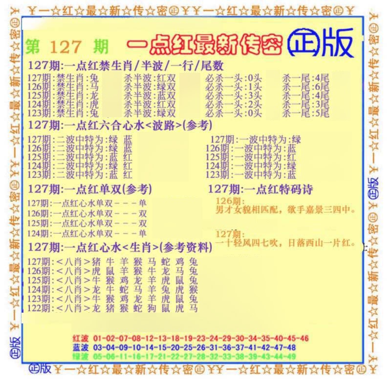 六合彩127期一点红最新传密(另)