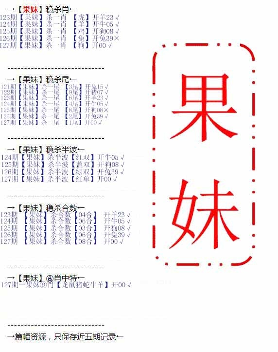 六合彩127期果妹心水