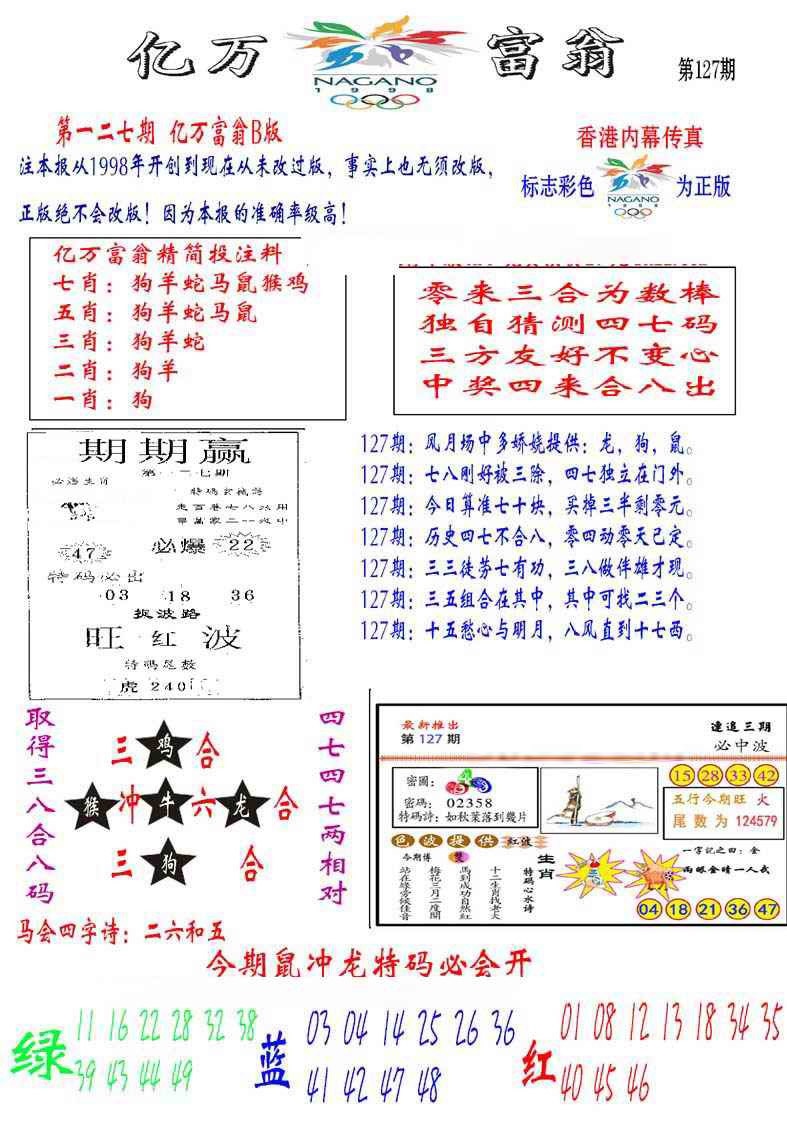 六合彩127期亿万富翁B