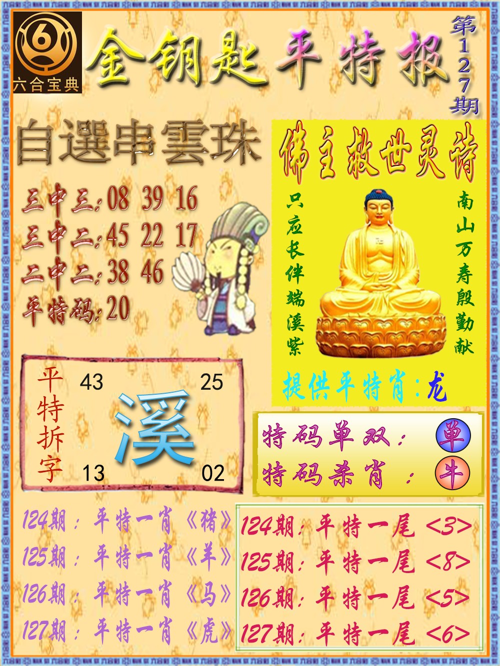六合彩127期金钥匙平特报