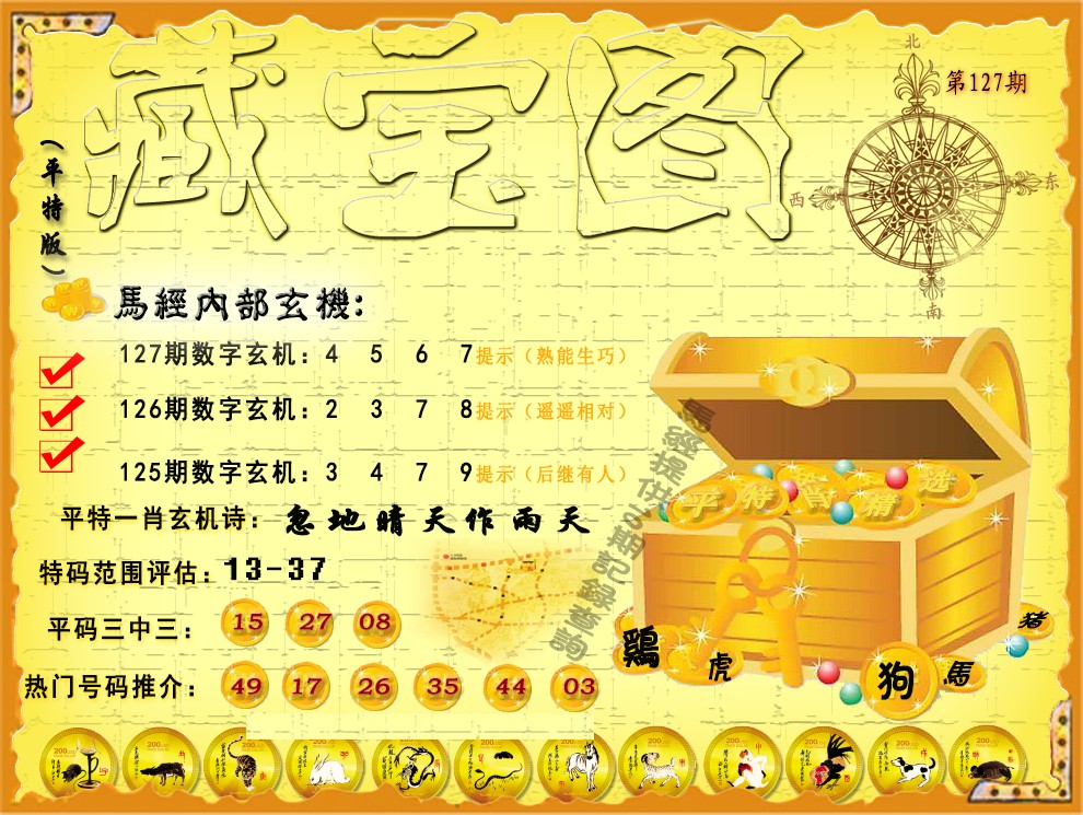 六合彩127期平特藏宝图（荐）