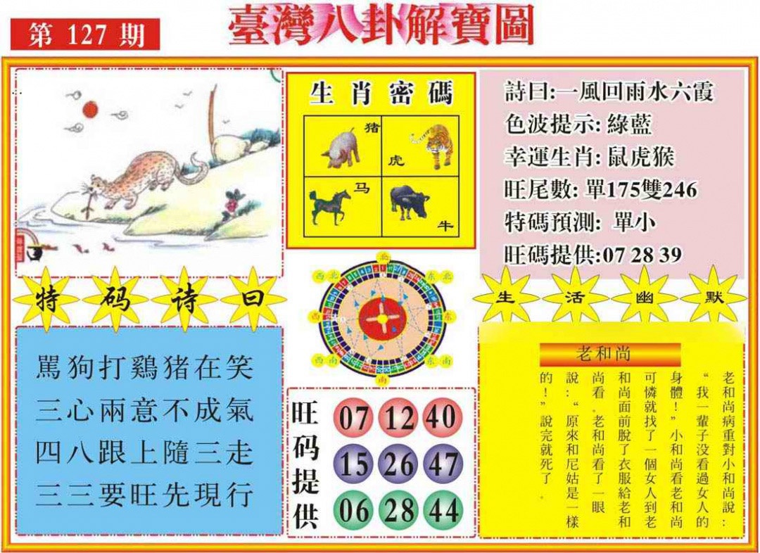 六合彩127期台湾八卦解宝图