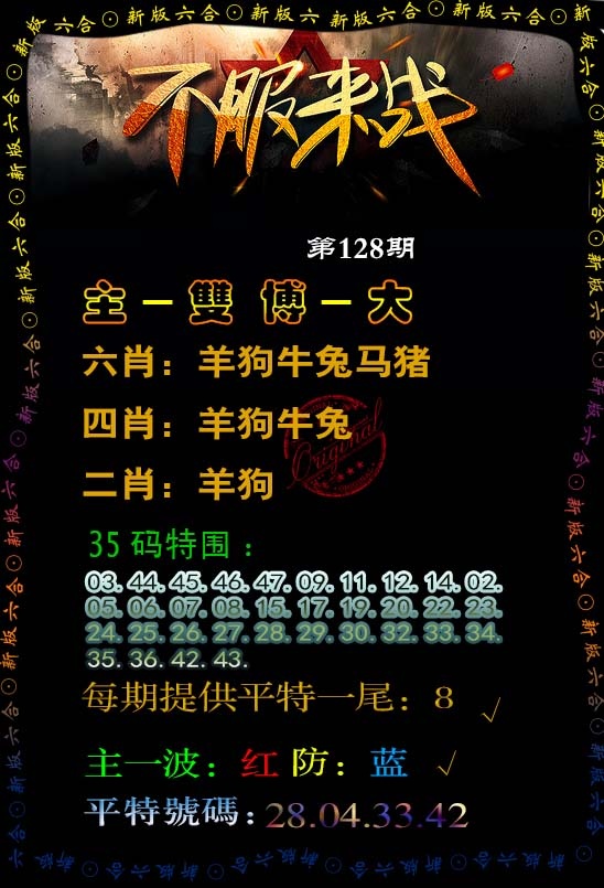 六合彩128期不服来战