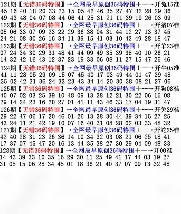六合彩128期36码特围