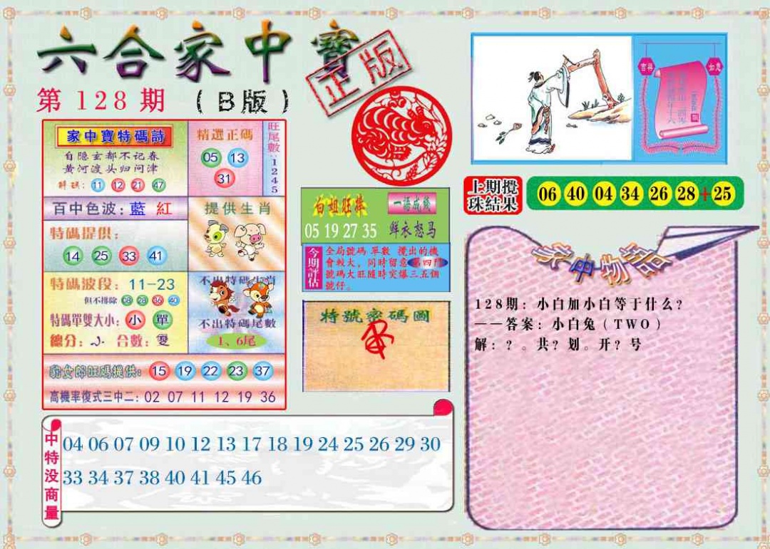 六合彩128期六合家中宝B