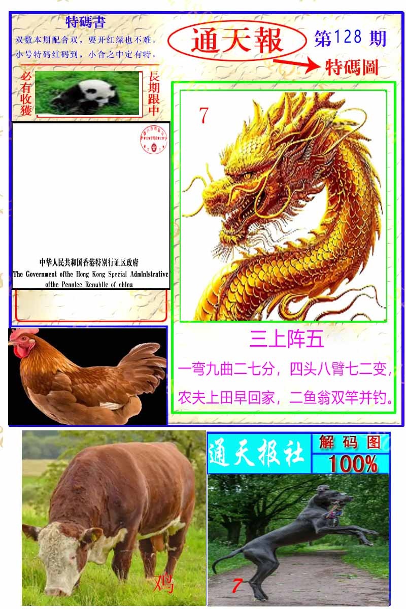 六合彩128期通天特解图
