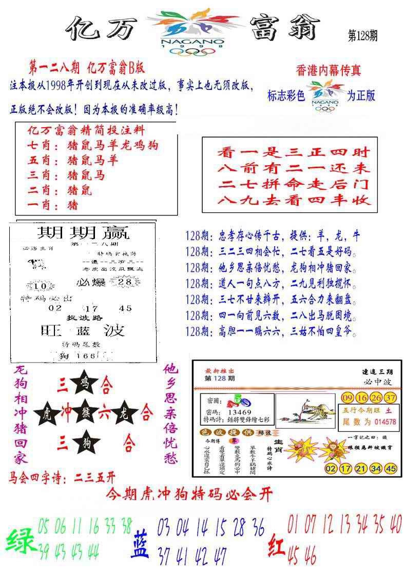 六合彩128期亿万富翁B