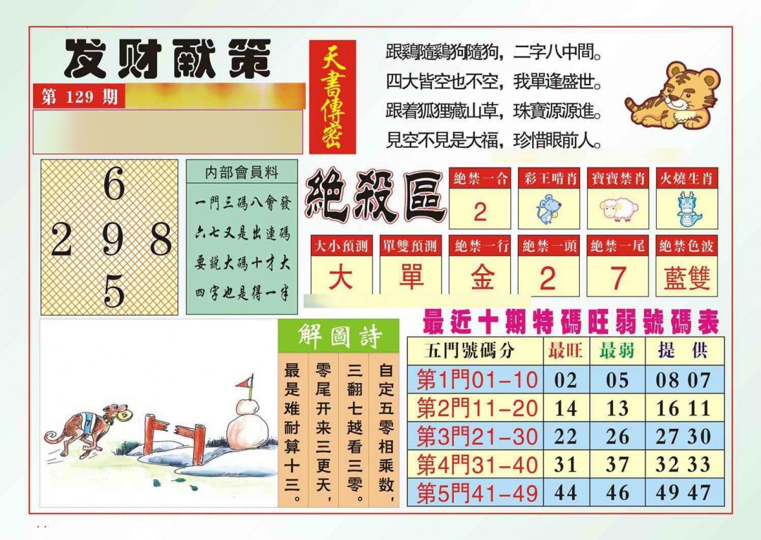 六合彩129期发财献策