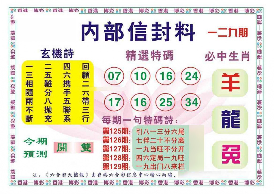 六合彩129期内部信封料（新图）