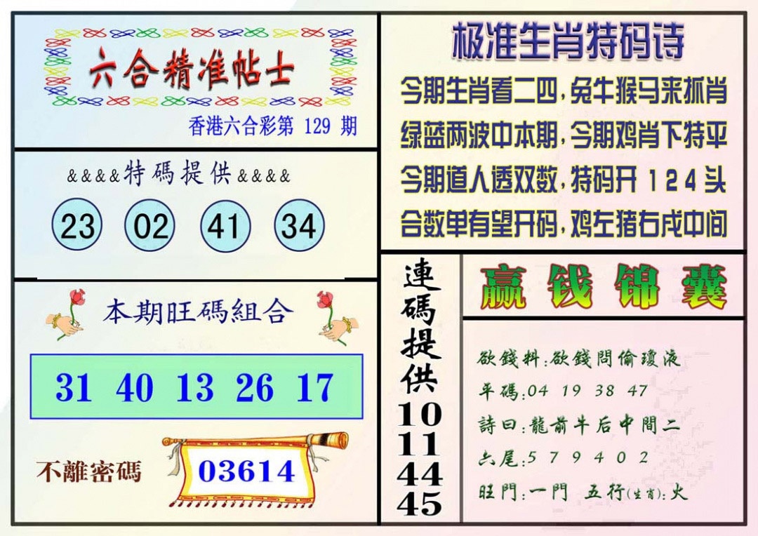 六合彩129期精准贴士