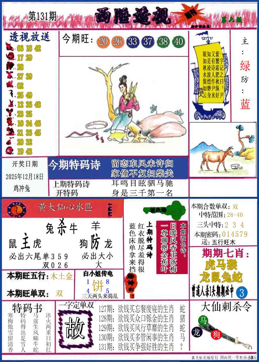 六合彩131期西陲透视(正版)