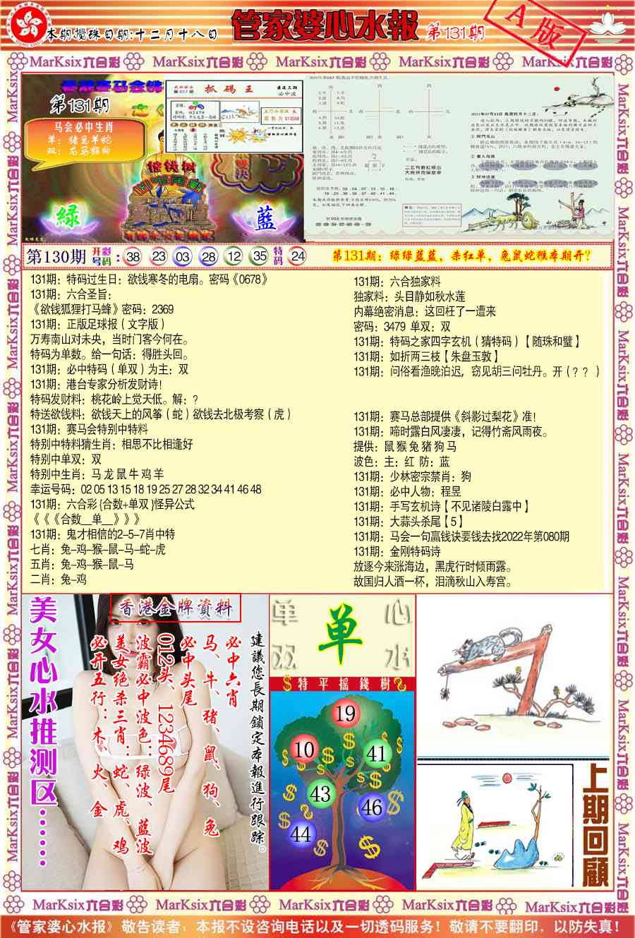 六合彩131期管家婆心水报A