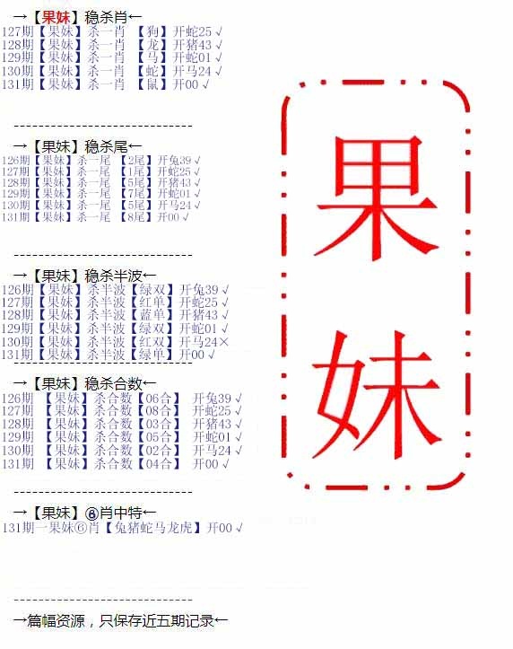 六合彩131期果妹心水