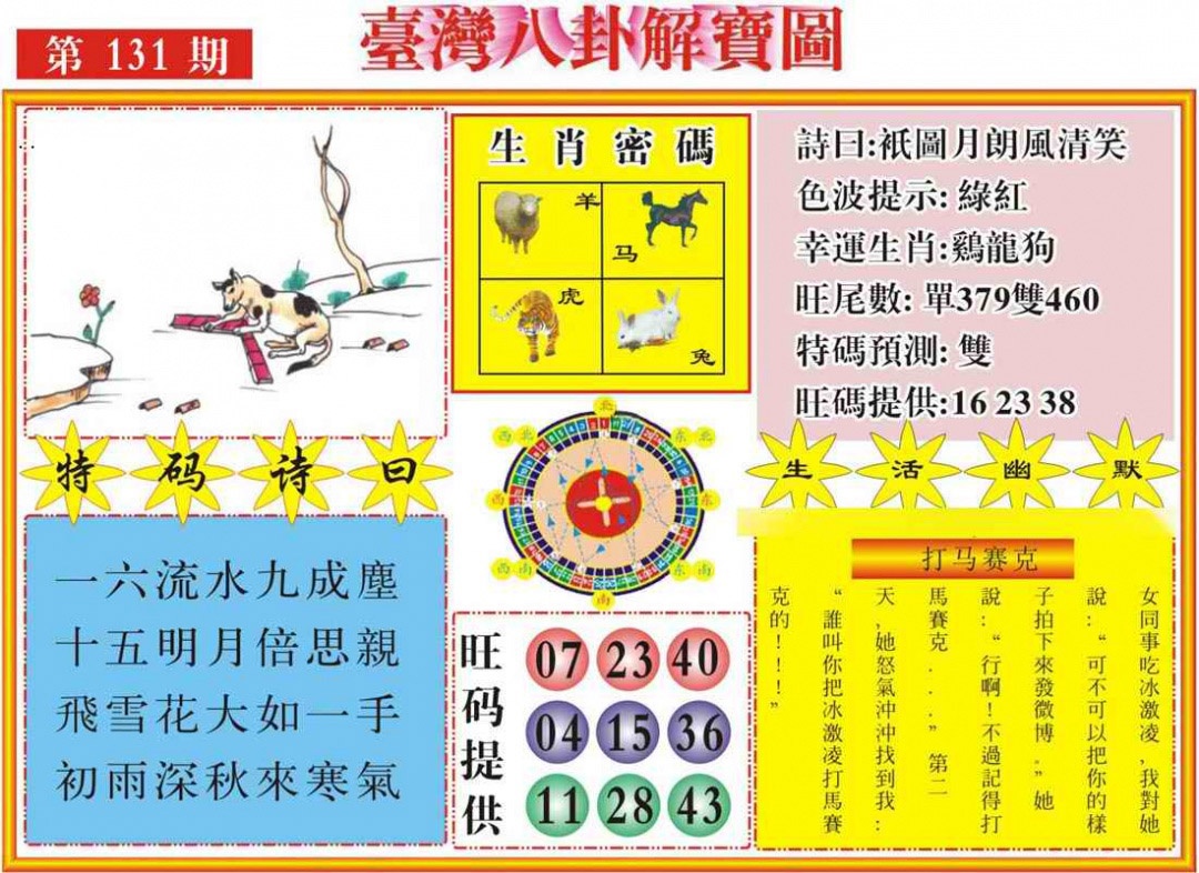 六合彩131期台湾八卦解宝图