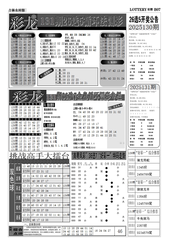 六合彩131期七星彩图(高清)D