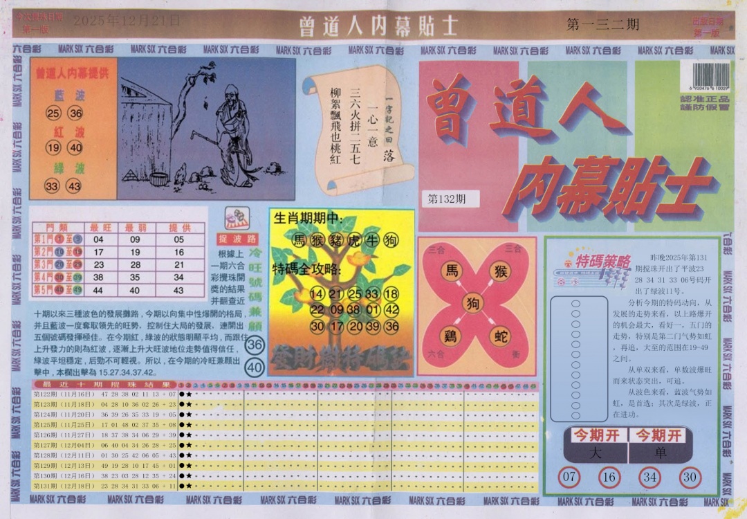 六合彩132期曾道人内幕贴士A