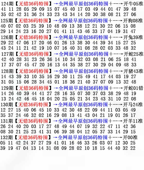 六合彩132期36码特围