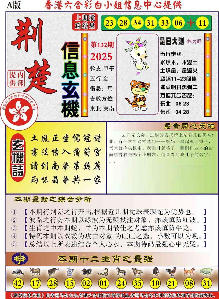 六合彩132期荆楚信息玄机A