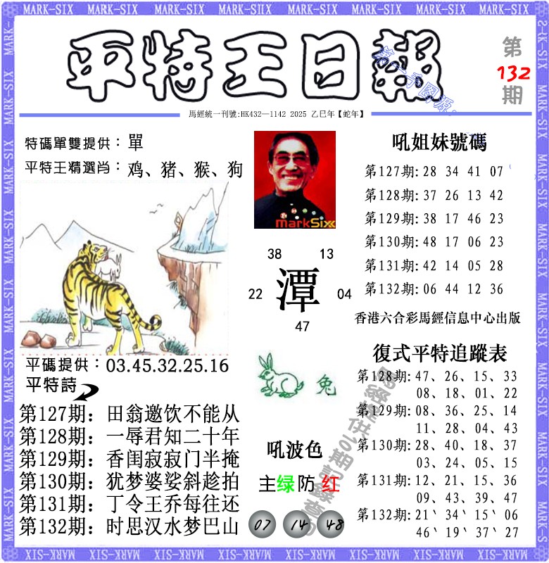 六合彩132期平特王日报（荐）