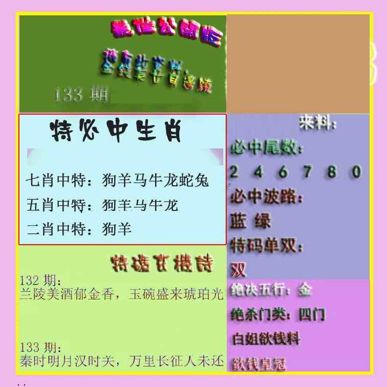 六合彩133期波肖门尾最佳公开版