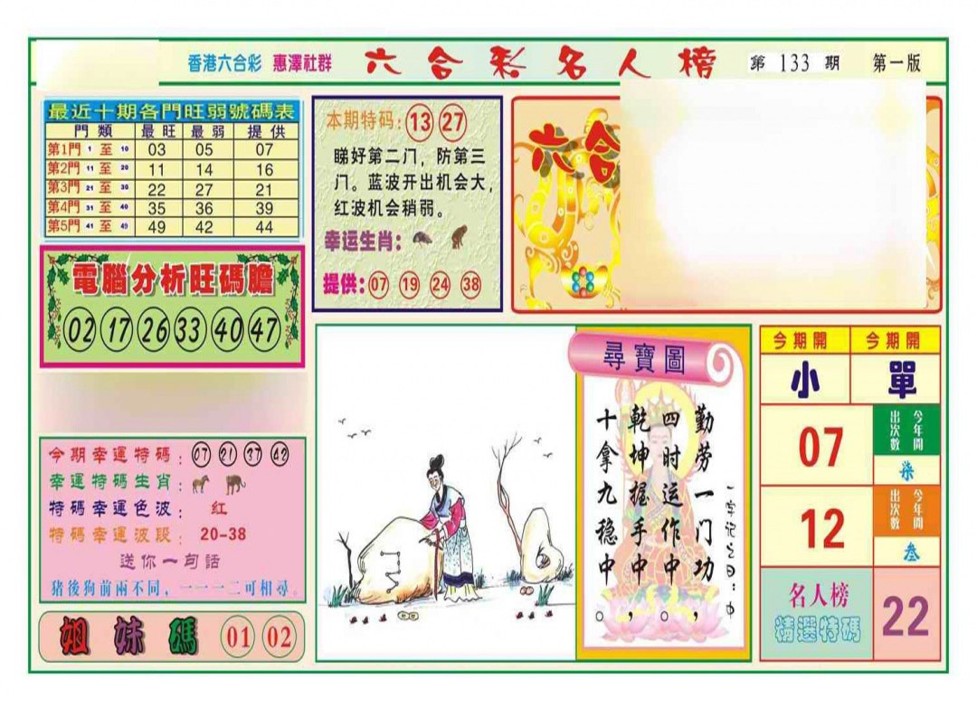 六合彩133期名人榜A(新图)