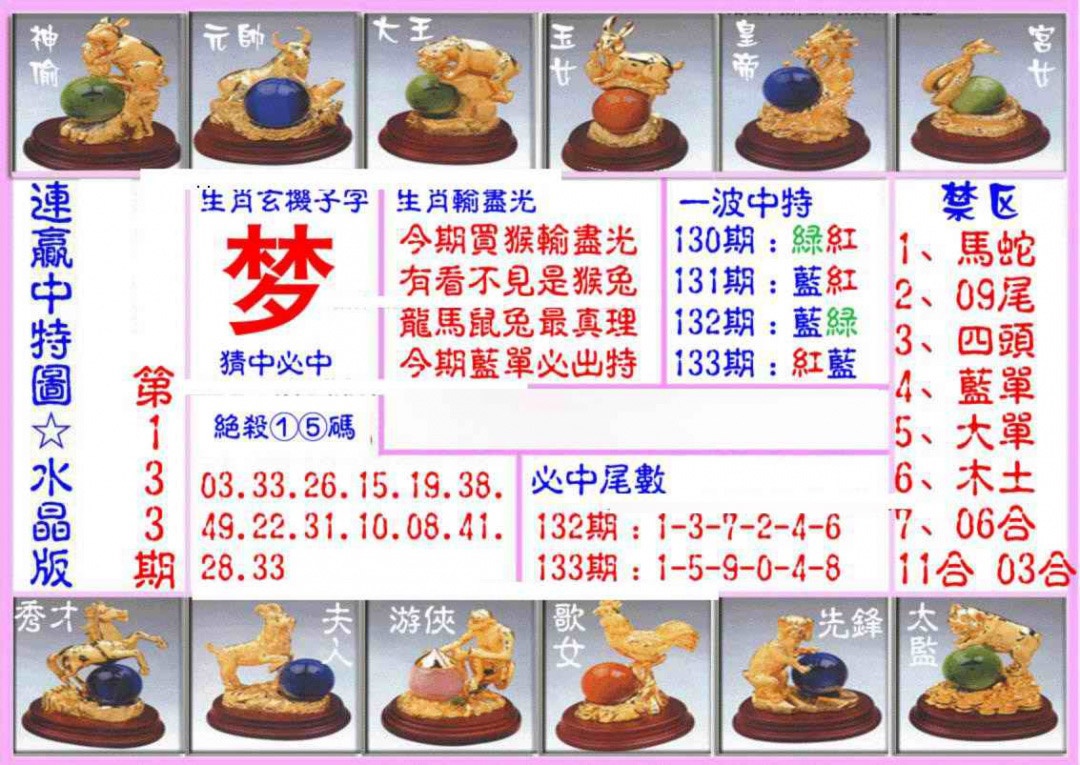 六合彩133期连赢中特图（水晶版）