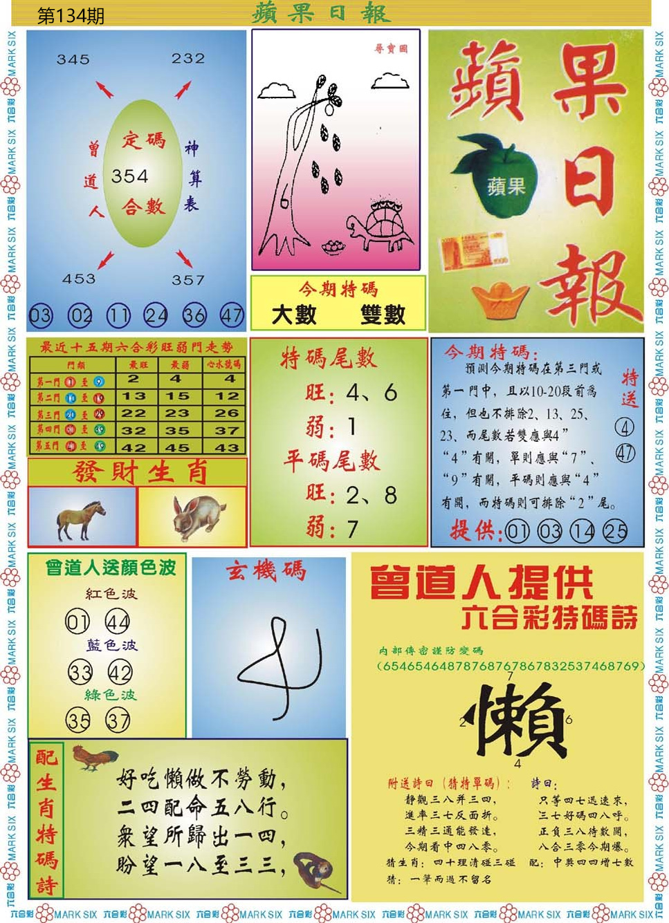 六合彩134期青苹果日报