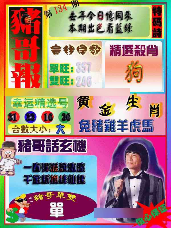 六合彩134期猪哥报