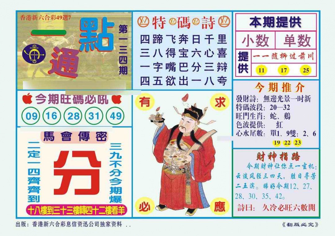 六合彩134期一点通（新图）