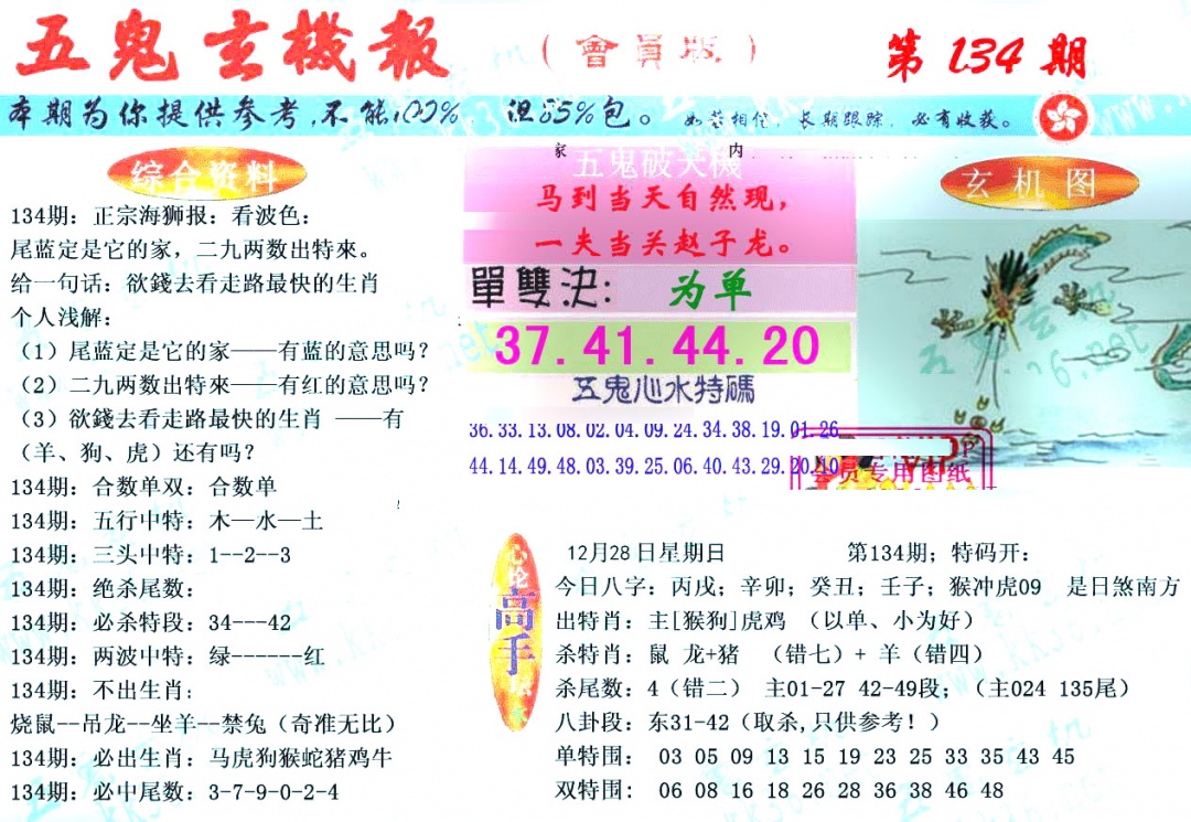 六合彩134期新五鬼玄机