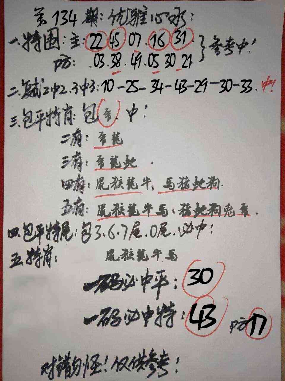 六合彩134期优雅心水