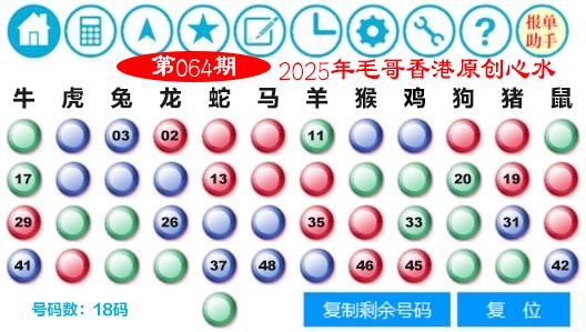 六合彩064期毛哥心水