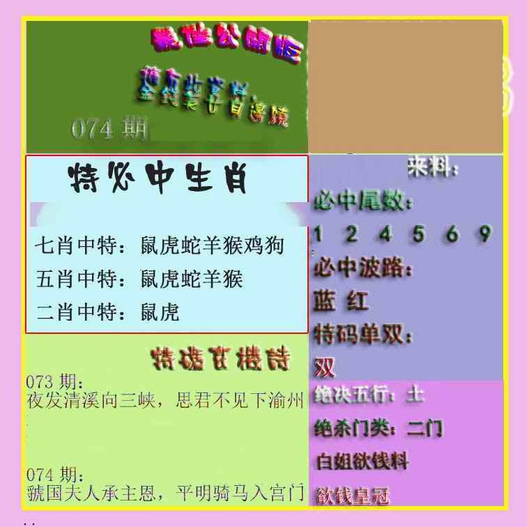 六合彩074期波肖门尾最佳公开版