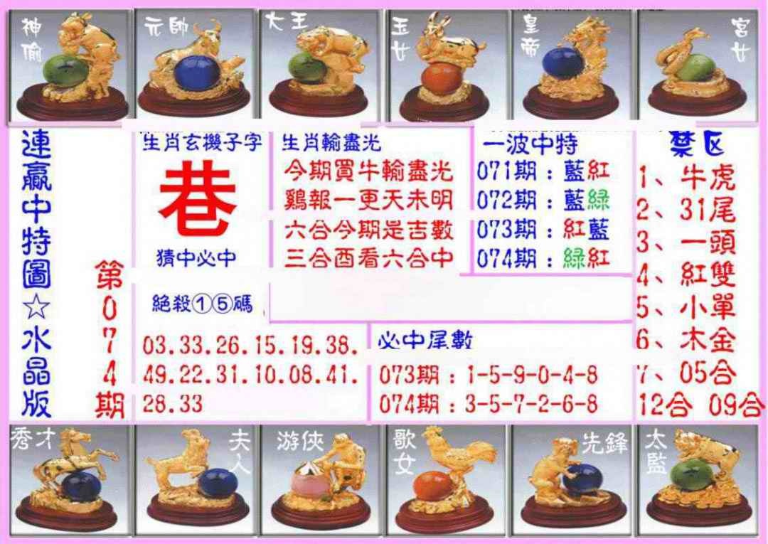 六合彩074期连赢中特图（水晶版）