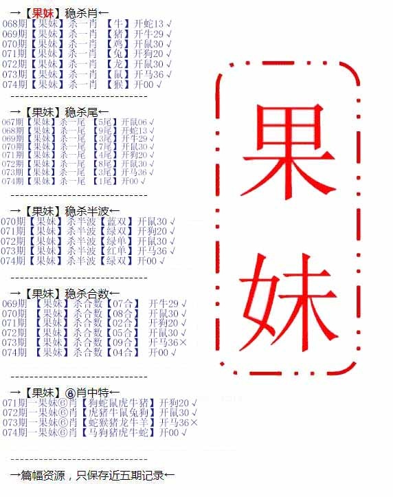 六合彩074期果妹心水