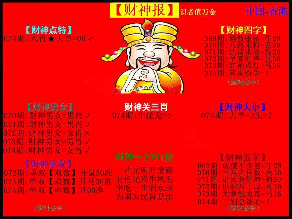 六合彩074期红财神