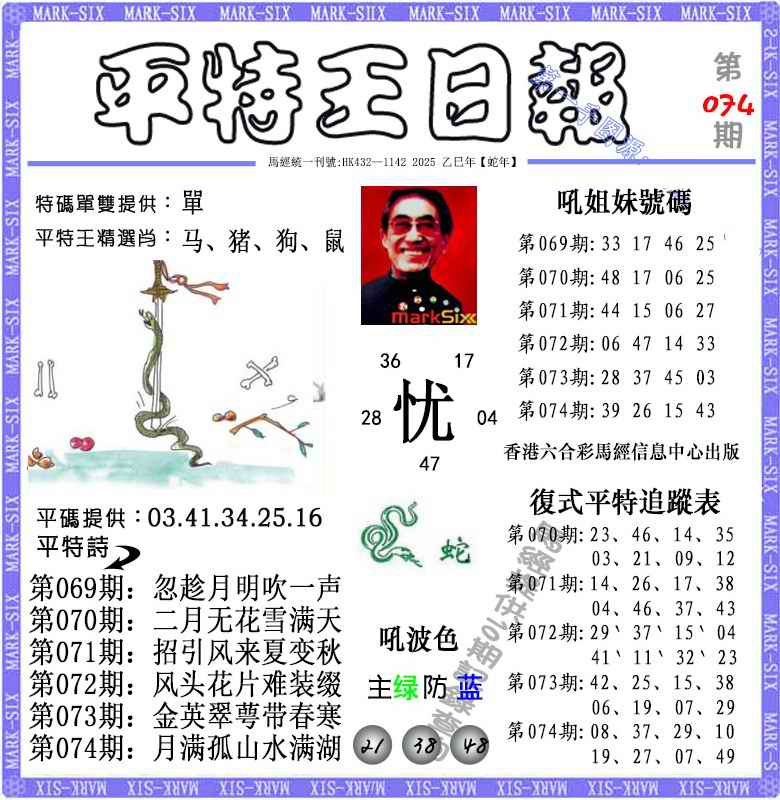 六合彩074期平特王日报（荐）