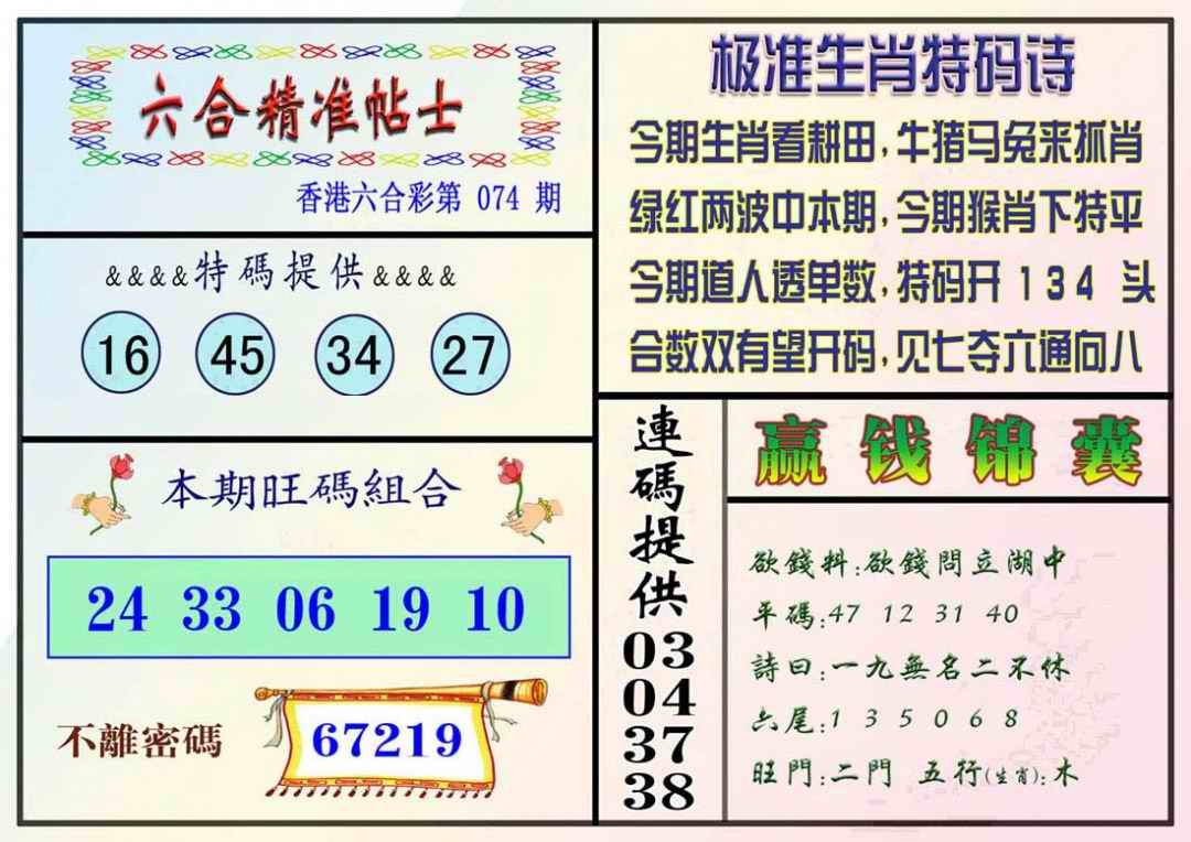 六合彩074期精准贴士