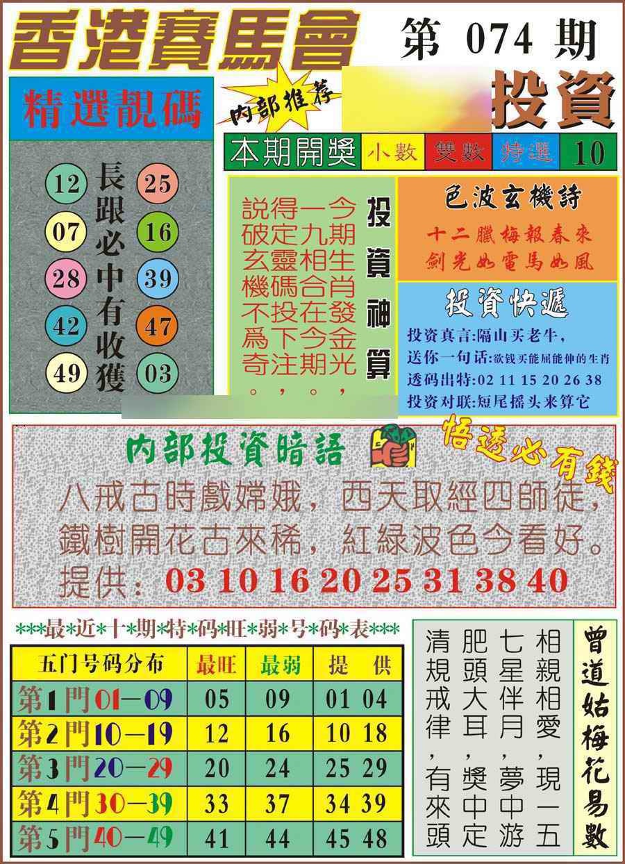 六合彩074期马经投资