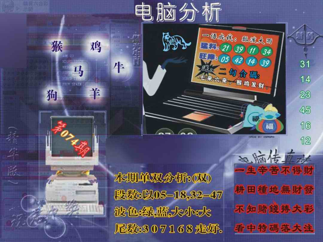 六合彩074期正版电脑分析贴士