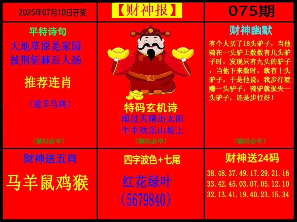 六合彩075期财神报