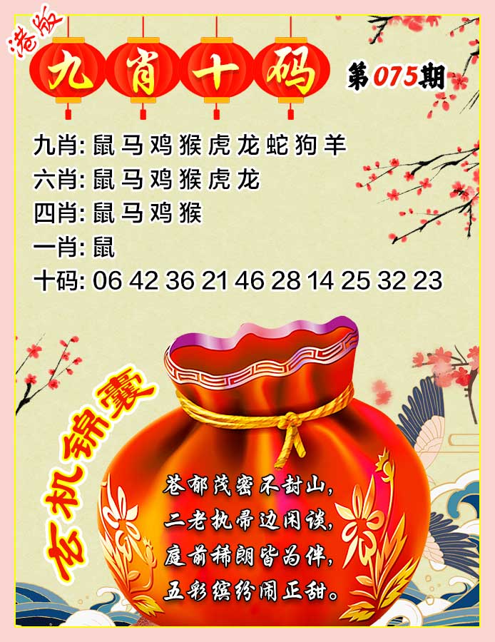 六合彩075期九肖十码
