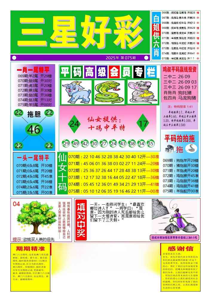 六合彩075期三星好彩4