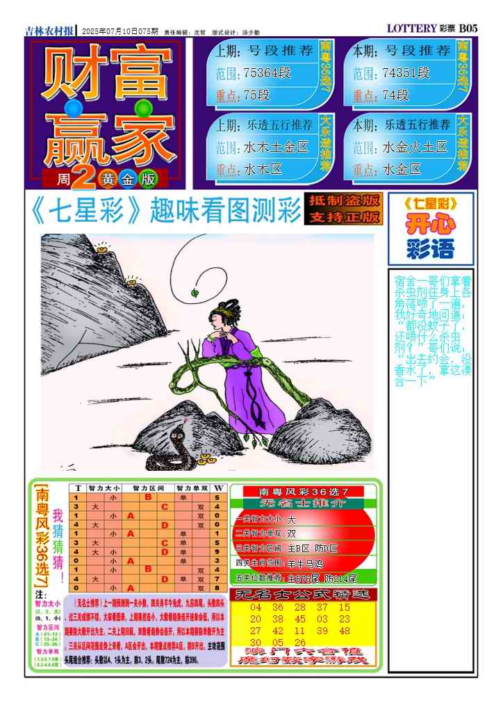 六合彩075期七星彩图(高清)A