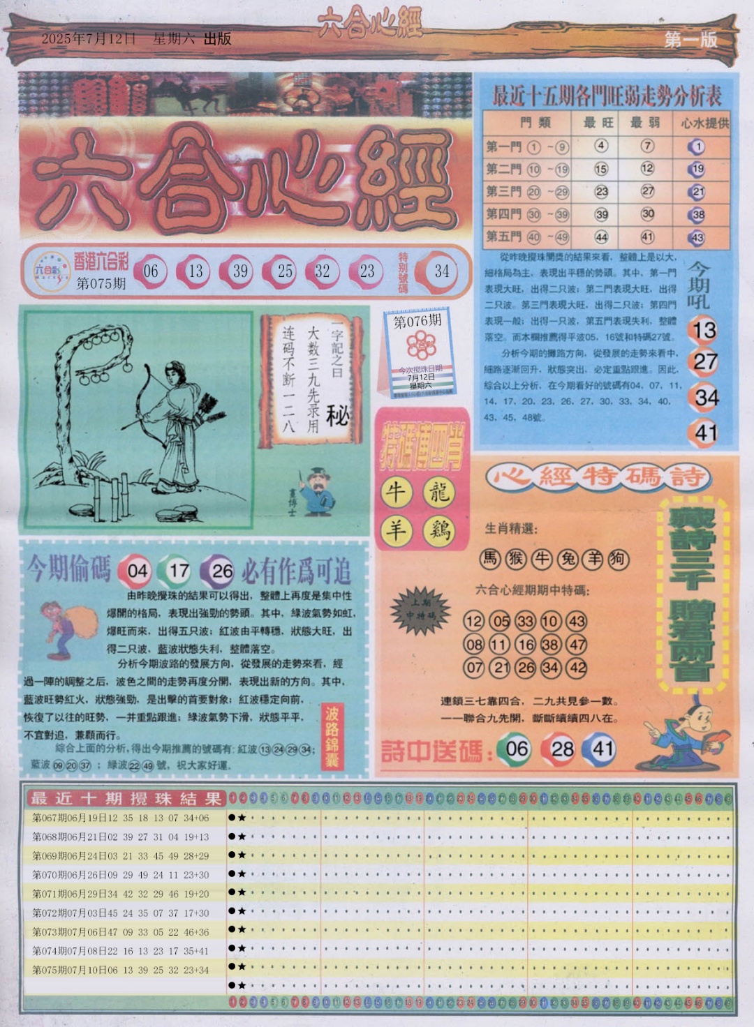 六合彩076期六合心经A